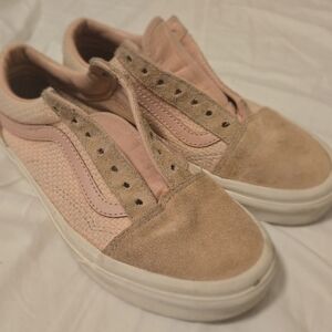 Vans Women's Pink and White Sneakers
